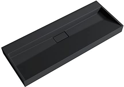 doporro Lavabo Suspendu avec Bonde Vasque à Poser Gris Noir Mat 120x46x11cm Lave Mains Rectangulaire sans Perçage de Robinet Colossum19