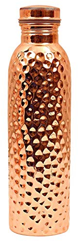 PR INTERNATIONAL - Bottiglia d'acqua martellata in rame puro con coperchio, 750 ml