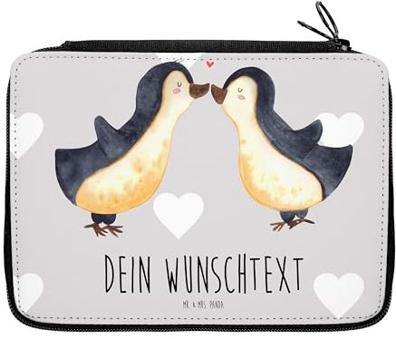 Mr. & Mrs. Panda Personalisierte Federmappe Pinguine Kuss - Geschenke, Stiftetasche, Stifterolle mit Namen, Geschenk für Freundin, Partner, PersonalisierteS Federmäppchen, Frauen, Valentinstag, Freund