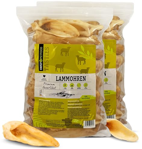 FAVLY Petfood Premium Lammohren für Hunde 900g - luftgetrockneter Kauartikel 100% natürlich - splitterfrei - natürliche Zahnpflege - für Welpen & große Hunde (2er Pack)