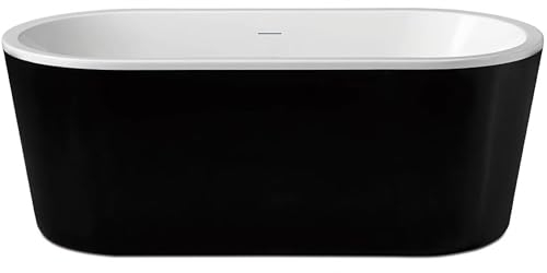 Saqu freistehende Badewanne - aus Acryl - 178x80 cm - Schwarz/Weiß - Standbadewanne Acryl - Spa, für 2 Personen