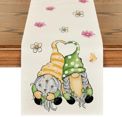 Artoid Mode GNOME Blumen Frühling Tischläufer, Saisonnal Küche Esstisch Dekoration Drinnen Urlaub Party Dekor 40x180 cm