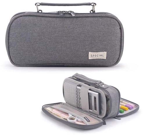 X SIM FITNESSX Große Kapazität Federmäppchen Federtaschen Teenager Mädchen Mäppchen Etui Stifte, Schlamppermäppchen Pencil Case für Schule & Büro (Grau)