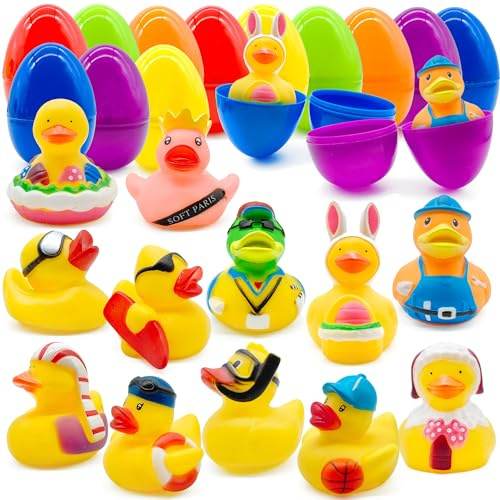 Lubibi 12 Huevos de Pascua Precargados Rellenos con patitos de Pato de Goma,Huevos de Pascua Sorpresa,Huevos de Pascua de Plástico niños,para ArtíCulos De Fiesta TemáTica De Pascua, Regalos De Pascua