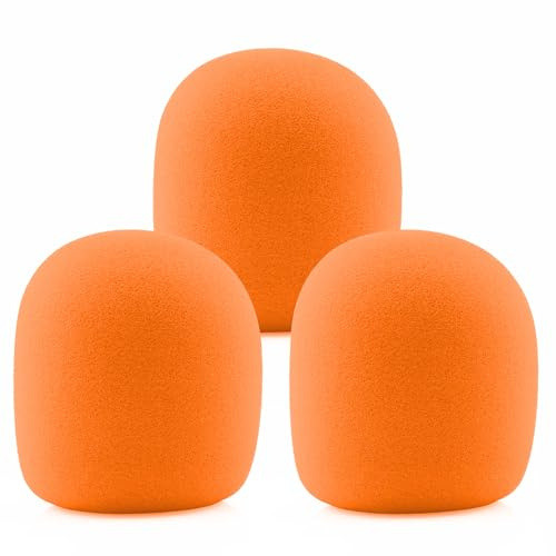 LEFXMOPHY SM58 Windscreen，Mic Foam Replacement for Shure SM58 Vocal Microphone Pop Filter, Orange Noise-cancellation Windsock Cover 3-pack