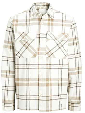 JACK&JONES JPRRAYMOND Melange Check Overshirt LS SN skjortjacka, Cloud Dancer/passform: Comfort FIT, L, Molndansare/passform: bekväm passform, L