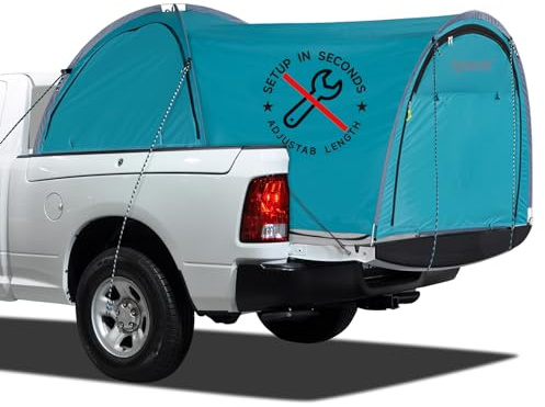 EighteenTek Adjustable Pickup Truck Tent, Waterproof PU2000mm Double Layer Length Adjustable for 5-8 FT Truck Bed Tent for 4 Person Portable Pick Up Tent for RV Camping, Blue