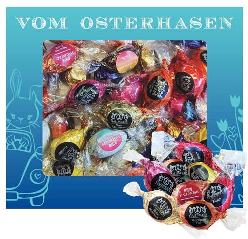 Hallingers Ostergeschenke für Osterkörbchen zu Ostern, Pralinen Ostereier handgemacht teils mit Alkohol - Made in Germany
