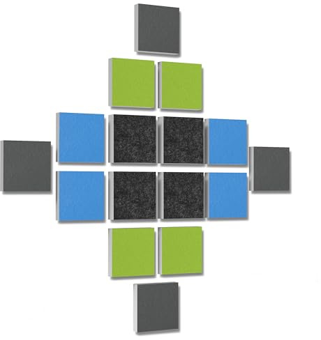 platino24 Akustikpaneele aus Basotect G+ I 16 Stück I 27,5 x 27,5 cm I 3D Wandpaneele in Multicolore I Akustik-Paneele aus Schaumstoff I Akustikplatten zur Schalldämmung in Büro & Wohnung