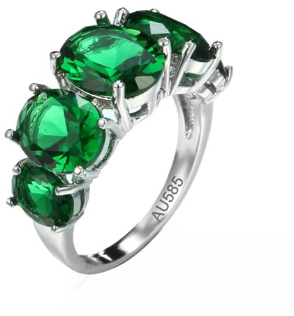 KnSam Weißgold 14K Au585 Eheringe, Peridot Simple Elegant Ring Antragsring Bandringe Grün, Gold 585 Verlobungsring Bandringe Echt Gold, Gr.48 (15.3)