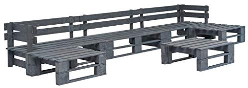 ULUYYUC 6-TLG. Garten-Sofagarnitur, Küchensofa Terrassenmöbel Gartenbank Balkonmöbel Geeignet für Außenbereich Balkon Garten Hinterhof aus Paletten Holz Grau