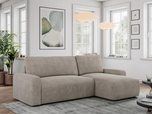 MKS MEBLE Ecksofa mit Schlaffunktion und Bettkasten, Schlafsofa L-Form, Schlaffläche 208x132 cm - Argos - Strukturstoff, Beige
