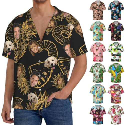 LLLGSH Camisa Hawaiana Personalizado, Cara Personalizada Verano Camisa Hawaiana, Camisas Hawaianas con Cara de Foto Personalizada para Hombres, Regalo para Hombre Esposo Novio