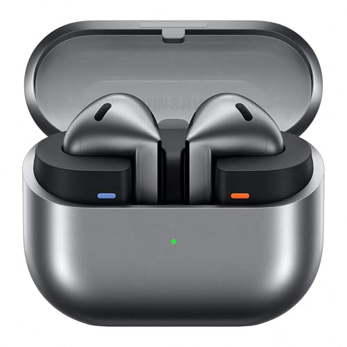 Samsung Galaxy Buds3 Écouteurs sans fil Bluetooth ANC et réduction adaptative du bruit, audio 360°, argenté et étui transparent