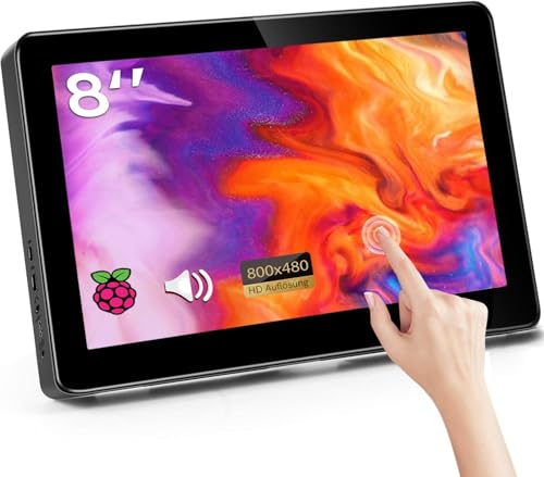 Ulrhzar 8 Pouces Portable écran Tactile Petit Moniteur, HDMI, USB - C, 800x480 IPS LCD | Mini Ordinateur de Voyage à écran Tactile pour PC Portable Ras Pi, Support de Haut - Parleur intégré