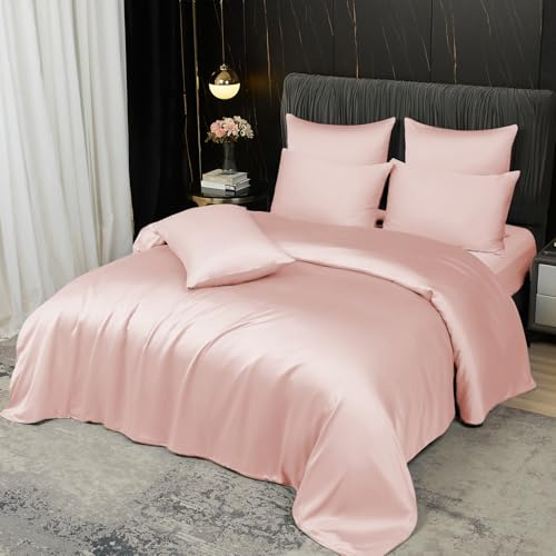 Boqingzhu Sommer Bettwäsche 135x200 cm 100% Bambus Lyocell Rosa Pink Atmungsaktiv & Kühlend Luxus Sommerbettwäsche Reißverschluss, Oeko-TEX Zertifiziert, Bettbezug mit 1 Kissenbezug 80x80 cm