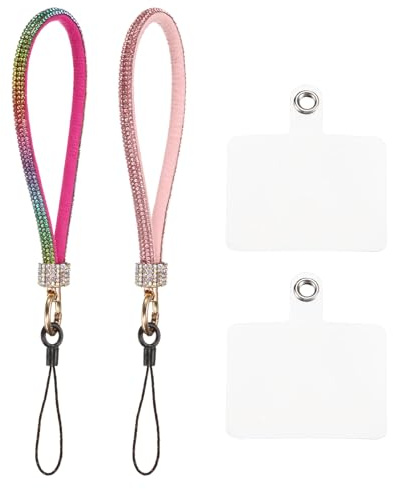 QUARKZMAN 2 Pcs Lanière de Téléphone Universelle, Dragonne Détachable Pailletée avec Patchs de Téléphone, Lanière Bling pour DIY, Porte-Clés, Rose Multicolore