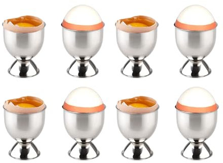 Portauova in Acciaio Inox con Base, impilabili, Set 8 vassoi portauova, Argento