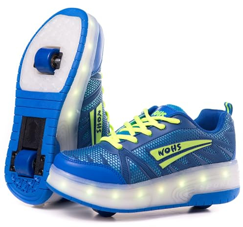 Zapatillas Deportivas con Dos Ruedas y Luces. Recargables, 16 Efectos de Luces. Rueda Trasera automática.