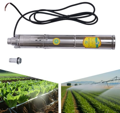 370W Solar Wasserpumpe Tiefbrunnenpumpe 24V Drucktauchpumpe Edelstahl Deep Well Wasserpumpe, 2850 U/min, Nenndurchfluss 2 m³/h, Max. Kopf 65 m, Solarenergie Optimal Nutzen Kann
