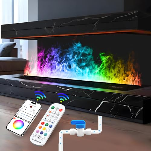 Chimenea de Vapor de Agua, Chimenea eléctrica con App/Control Remoto, 3D Multicolor, sin función de calefacción, 180 cm【Conecta al Grifo】
