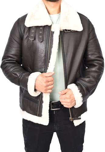 Divergent Retail Veste classique en peau de mouton véritable pour homme B3 Shearling Jacket Torben, blanc, L