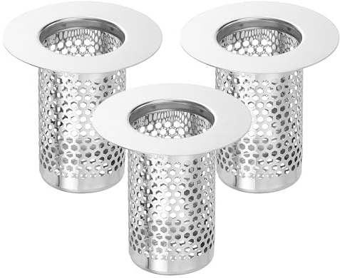 sourcing map Confezione da 3 filtri per scarico doccia, 5,1 x 5,1 cm, in acciaio inox 304, per lavello profondo, per cucina, bagno, balcone, scarico a pavimento, adatto per fori da 3 cm a 5 cm