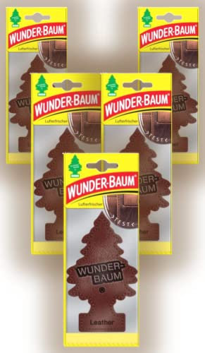 Wunder-Baum Profumo per auto, deodorante a forma di albero profumato, 5 pezzi + penna light-tribe (pelle)