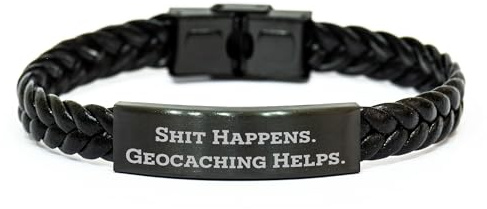 Geocaching Enthusiast's Funny Leather Interlaced Wristband Gifts for Dad, Husband, or Friend on Father's Day - Unique Men's Accessories for Geocaching Lovers