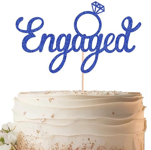 EONNCNT Engaged Cake Topper - Royal Blue Glitter Engagement Party Cake Decoration Supplies, Engaged Ring Sign, Just Engaged Cake Topper for Bridal Shower Wedding Engagement Party Photo Booth Props