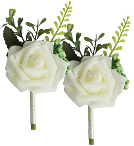 HOLIDYOYO 2stücke Künstliche Blumen Corsage Für Hochzeit Simulation Blumendekoration Für Bräutigam Trauzeugen Und Gäste Hochzeitszubehör Milchweiß Für Fotos Und Besondere Anlässe