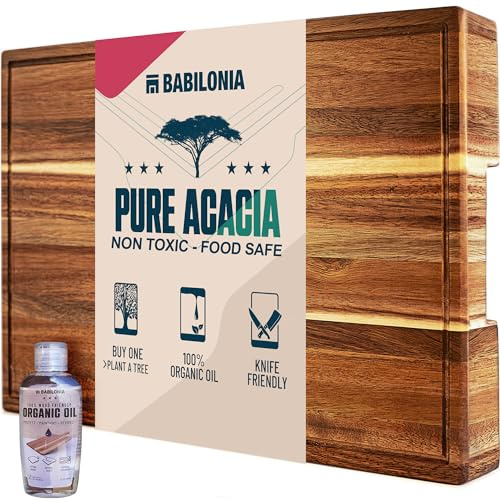 Tabla de cortar de madera de acacia para carne, queso, tabla de embutidos (extra gruesa de 1.7 pulgadas). Bloque de carnicero de alta calidad. Tabla de cortar grande de grano de borde resistente con