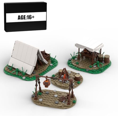 BlocteckToy Mittelalterlicher Jäger-Camp Set, 405 Teile Klemmbausteine Mittelalterliches Architecture Haus Gebäude Set, MOC-169830