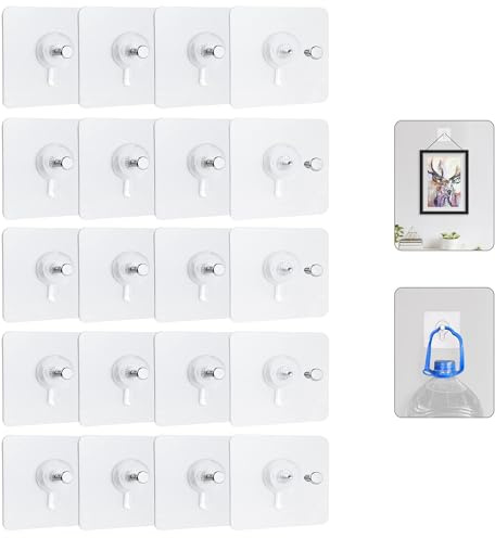 Yeenano Ganchos para Cuadros,20 Piezas Ganchos Adhesivos para Pared Autoadhesivos Transparentes Alcayatas Pared Clavo Adhesivo Colgar Cuadros Sin Agujerospara Pósteres para Fotos,Pinturas Decorativas