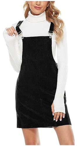 Women's Dress Pinafore Dress Corduroy Dungarees Sleeveless Vintage Cami Dresses A-line Mini Overall Dress Ladies Teen Girls Dress Casual Party Dress Deals of The Day Black