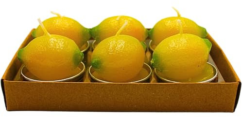 6 candele decorative, candele di cera, candele da giardino, candele decorative, candele di frutta, candele a forma di candela, candele al limone, candele tealight come limone in cera, contenuto della