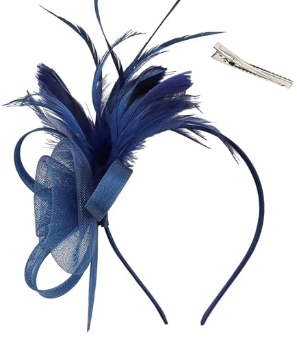 Vintage Women'S Navy Fascinators For Weddings, Elegant And Charming Lace Feather Fascinator Wedding Hat Clip, Hair Fascinator For Wedding Garden Tea Birthday Party (UK, Alpha, One Size, navy blue)