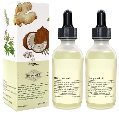 Veganic Hair Oil,100% Natural Growth With Caffeine 60ml(2PCS) | Biotin,Coconut,Macadamia,Rosemary and Castor for Growth,Thickening Hair Mask & Loss Treatment