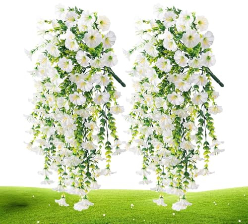 Konstgjorda petunier – Fuskväder blommor | Underhållsfria falska petunior för , trädgård och uteplats | Utomhusväxter för blomlådor, kastruller, väderbeständiga dekorativa växter