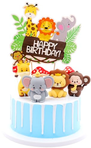 8 PCS Animal Cake Toppers,Jungle Animal Birthday Cake Decorations, Reusable,Educational 3D Figurines Set Realistic Jungle Cake Ornaments for Kids Birthday