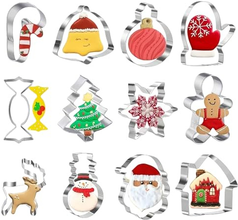 AYNKH 12Pcs Christmas Cookie Cutters Set for Baking - Christmas Xmas Tree/Gingerbread Man/Snowflake/Santa/Snowman Shapes, Biscuit/Pastry Cutters for Christmas Baking
