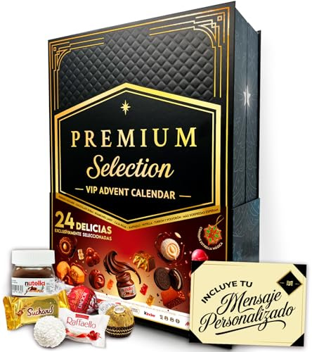 Calendario de Adviento Premium Moments 2025 · Edición Lujo XXL · 24 Delicias · Incluye Ferrero Rocher, Raffaello, Caja Roja y Chocolate Dubai + Dedicatoria Personalizable y Estrella de Navidad · 640 g