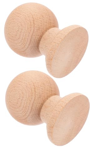MUELODSIC Dekorative Holzknöpfe 2 Stück für Bettpfostenends | Beige, Ballförmige Ausführung, Unverarbeitet, Einfache Montage, 6cm Hoch X 4cm Breit