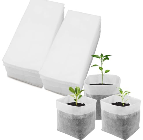 Sociaooil 200 Pcs Large Plant Grow Bags 3.7x7.8 (9.5x20cm), White Non-Woven Fabric Pots - Biodegradable Seedling Nursery Pots for Herbs, Flowers, Vegetables Balcony & Garden Use