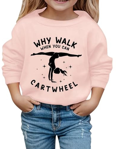 Flicktröja 'Why Walk When You Can' med rund hals långärmade tröjor barn ledig lös passform pullover toppar för flickor, Ljusrosa, 7-8 Years