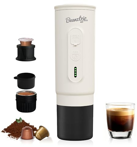 BeanzTrip Portable Electric Espresso Maker – 20Bar, Self-heating, USB-C, Compatible with NS Capsule & Ground Coffee, Mini Espresso Machine for Camping, RV, Hiking & Office, Ideal Gifts for Men