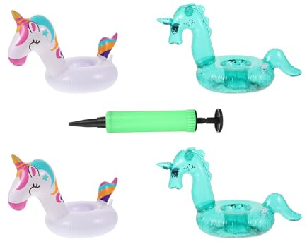 HAKIDZEL Portavasos Inflable de PVC para Piscina con 4 Piezas en Forma de Animal, Incluye Inflador, Adecuado para Fiestas Hawaianas Piscina Reutilizable