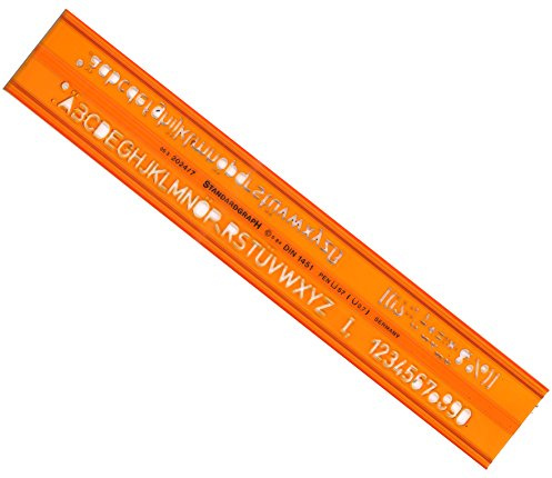 Graphoplex Schablone, ISO-Norm, Buchstaben, 7 mm, orange, transparent