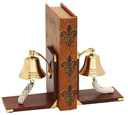 Deco 79 Wooden Brass Bell Bookends