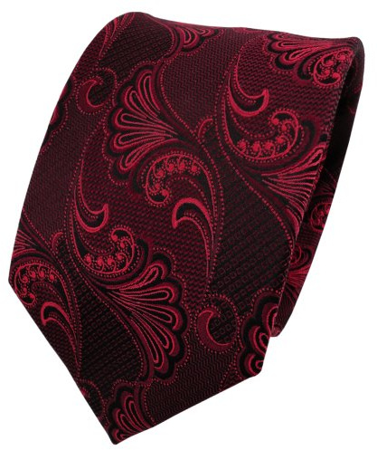 TigerTie Designer Seidenkrawatte in rot bordeaux schwarz gemustert - Krawatte Seide Silk Tie